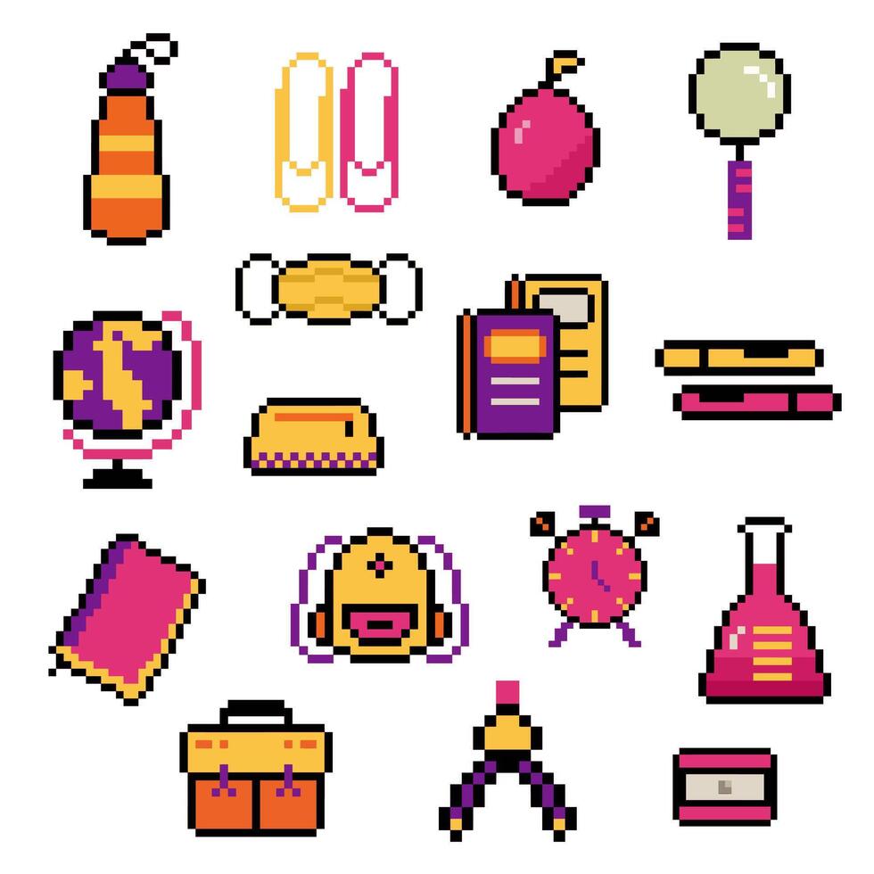 school set pixel vector