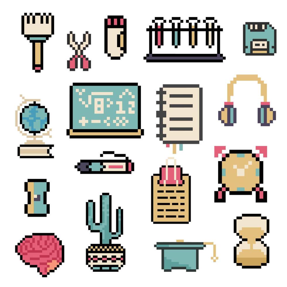 objects set pixel art design vector