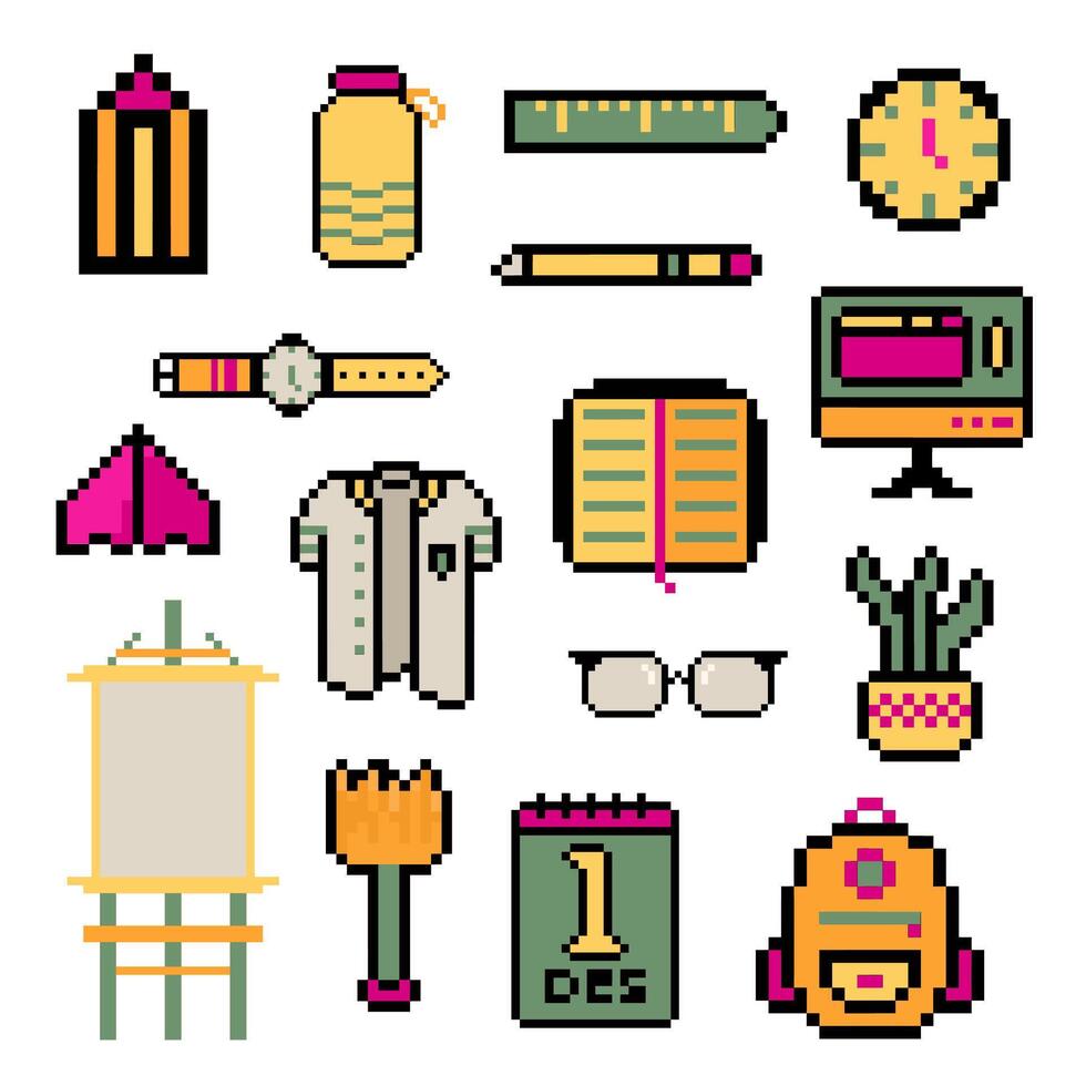 school objects pixel set vector