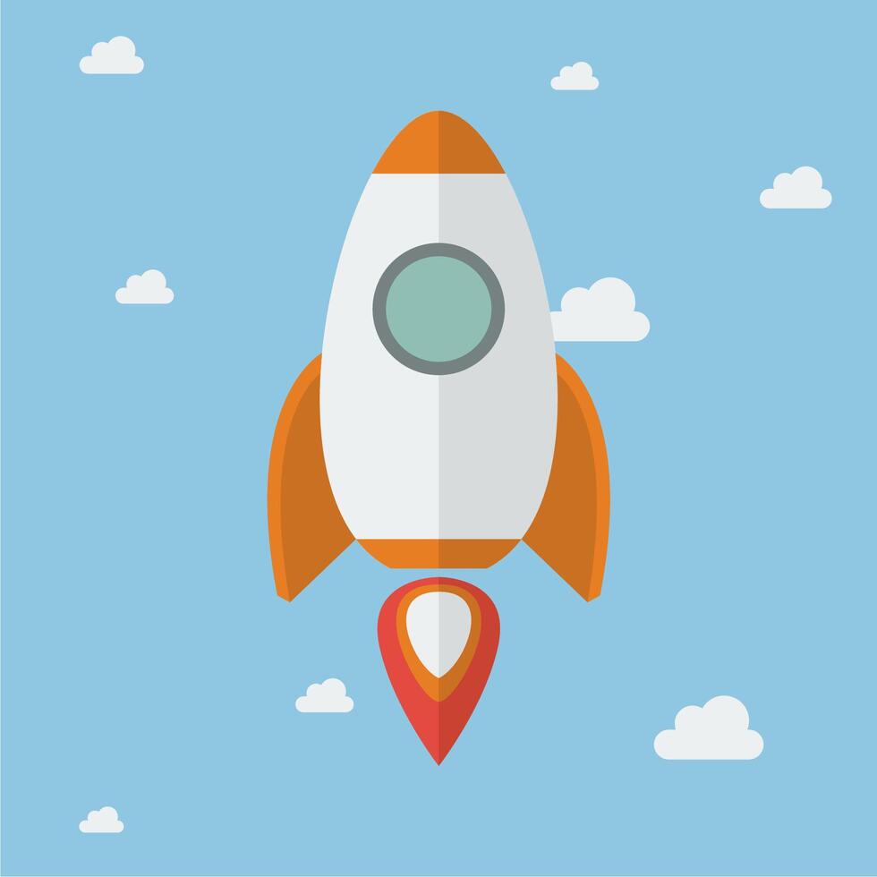 Flat design illustration of a rocket taking off vector