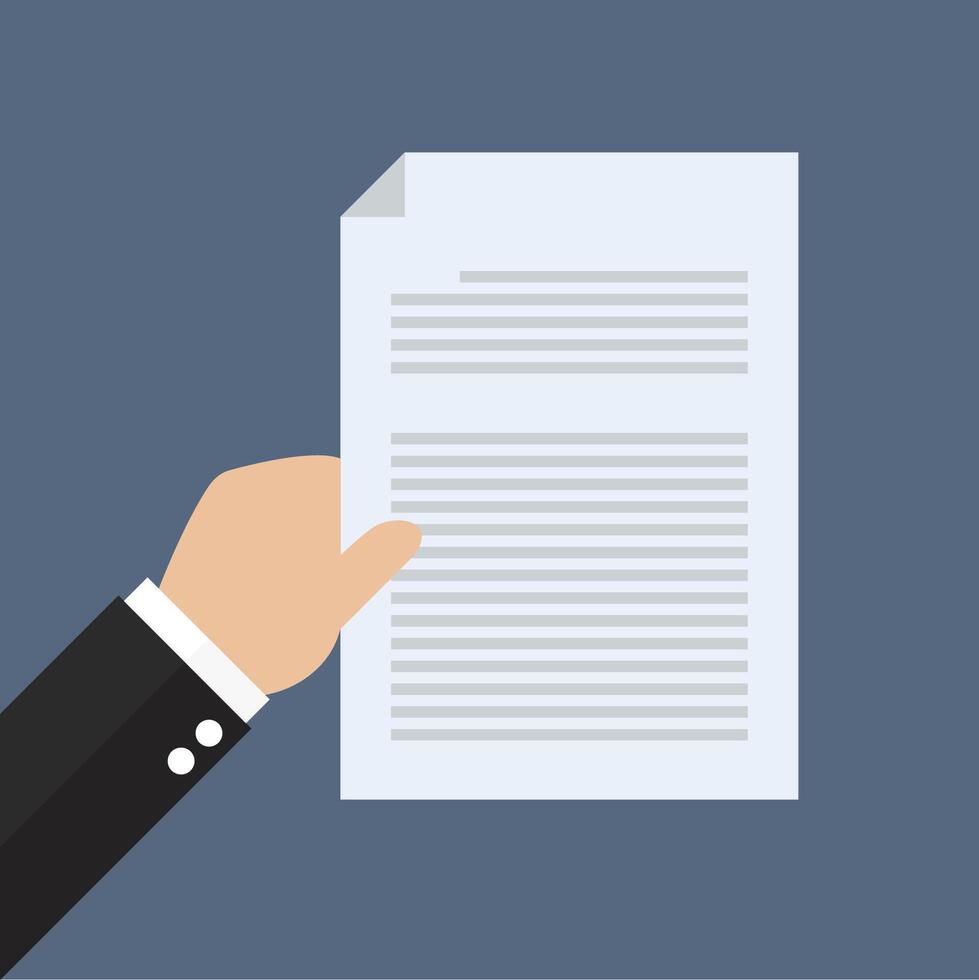 Illustration of hand holding document paper vector