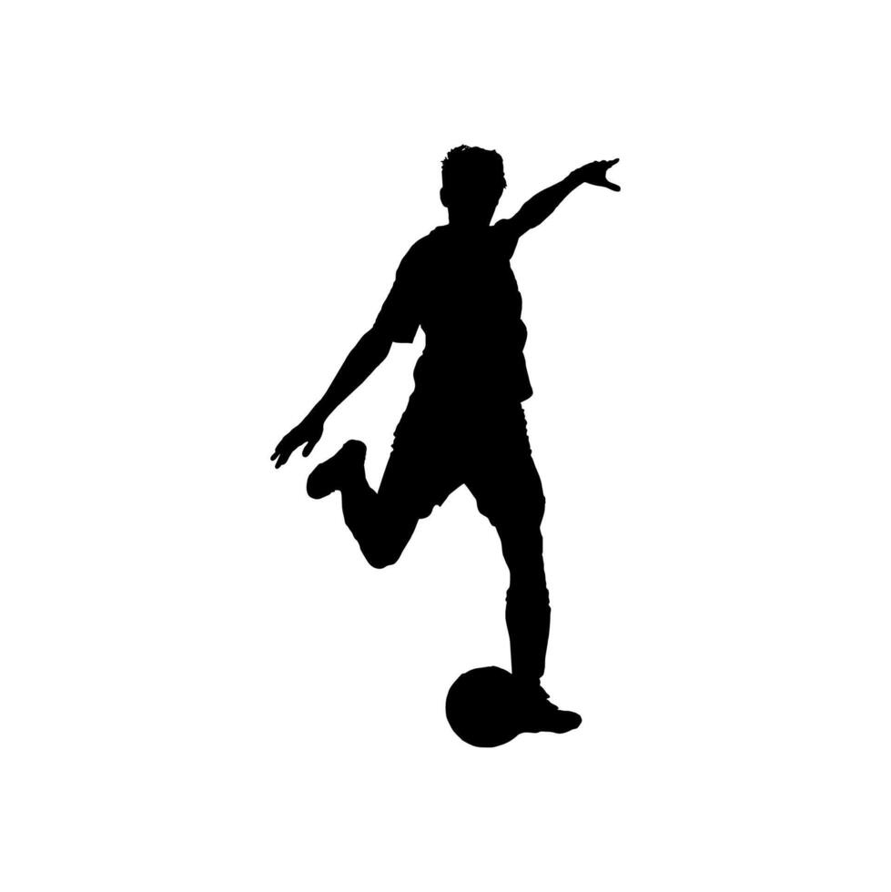Silhouette soccer player kicking the ball vector