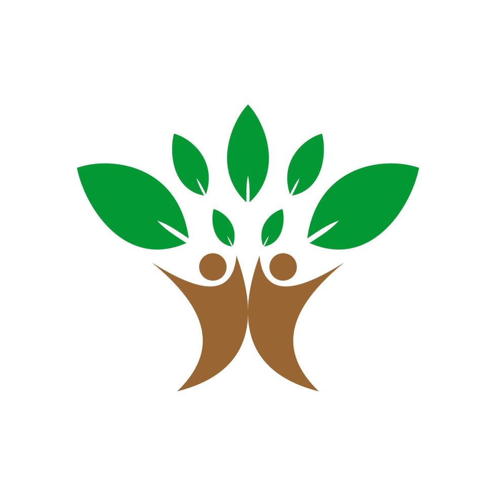 Green tree logo icon nature with people icon vector