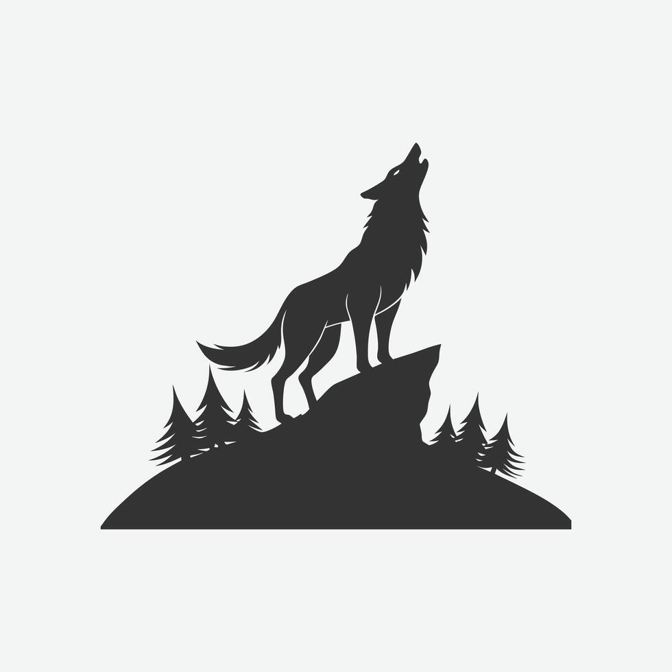 Powerful lone wolf howling on a hilltop for creative projects. vector