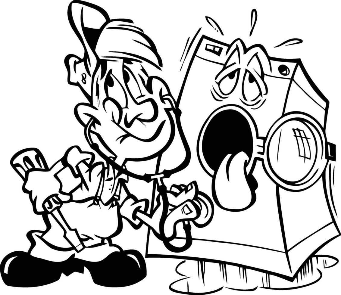 The Repairman Fixing a Sick Washing Machine vector