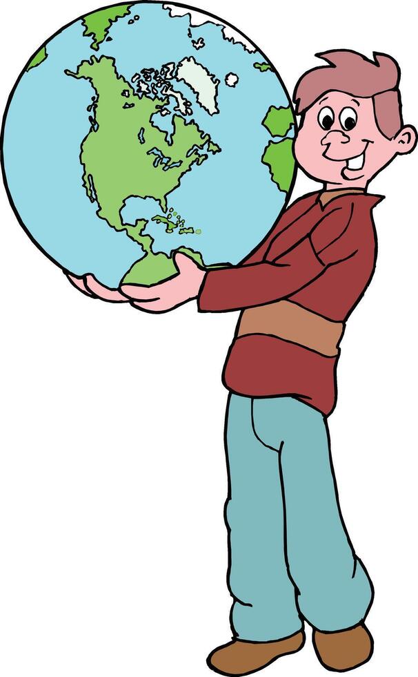 Happy child holding a globe with a smile vector