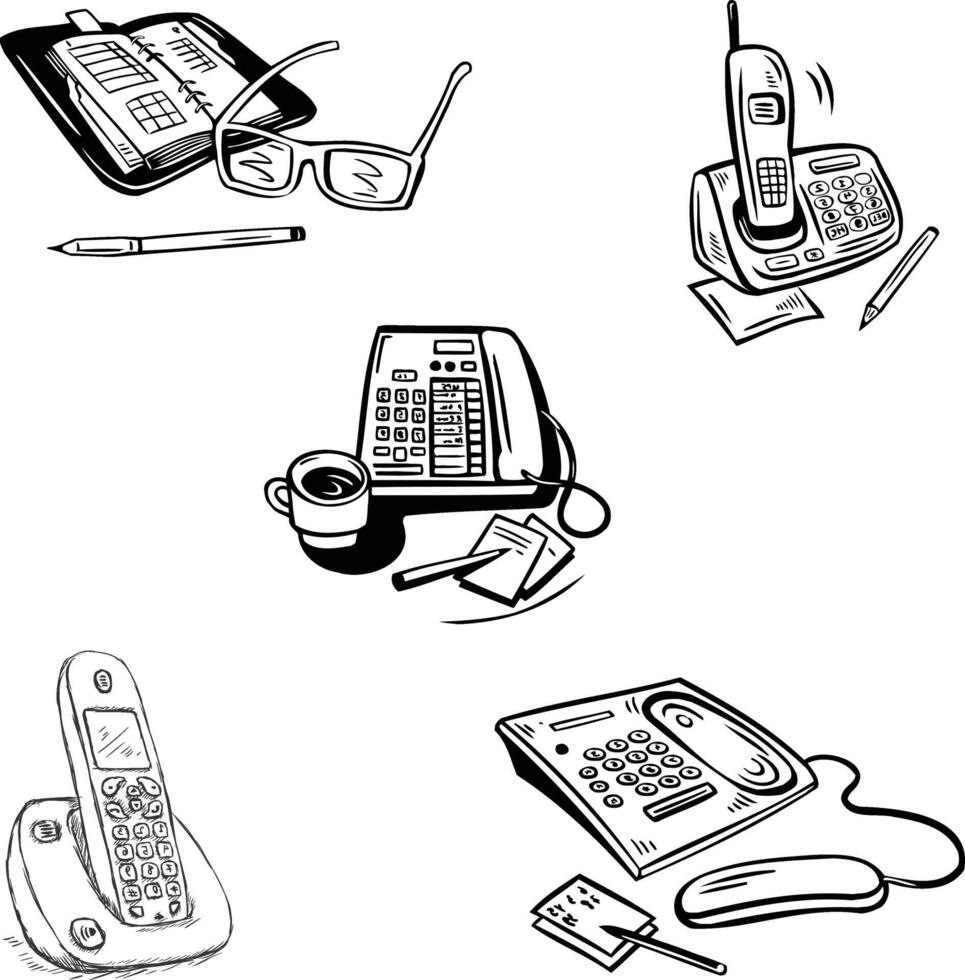 Office Essentials Phones Planner Stationery and Accessories vector