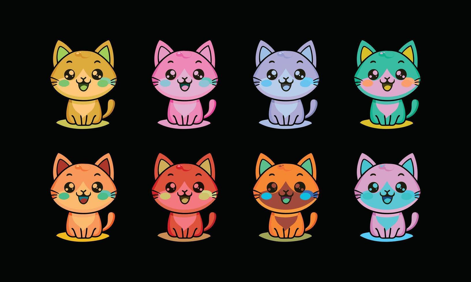 Charming Kitten Characters in Vibrant Colors, Whimsical Feline Faces with Expressive Eyes vector