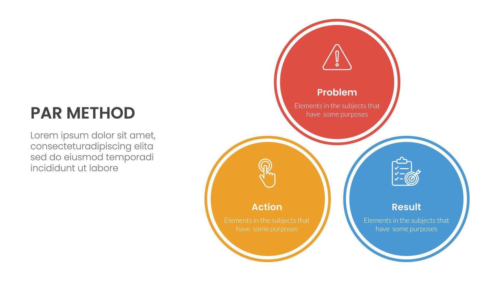 PAR method infographic 3 point with balance pyramid circle stack triangle structure for slide presentation vector