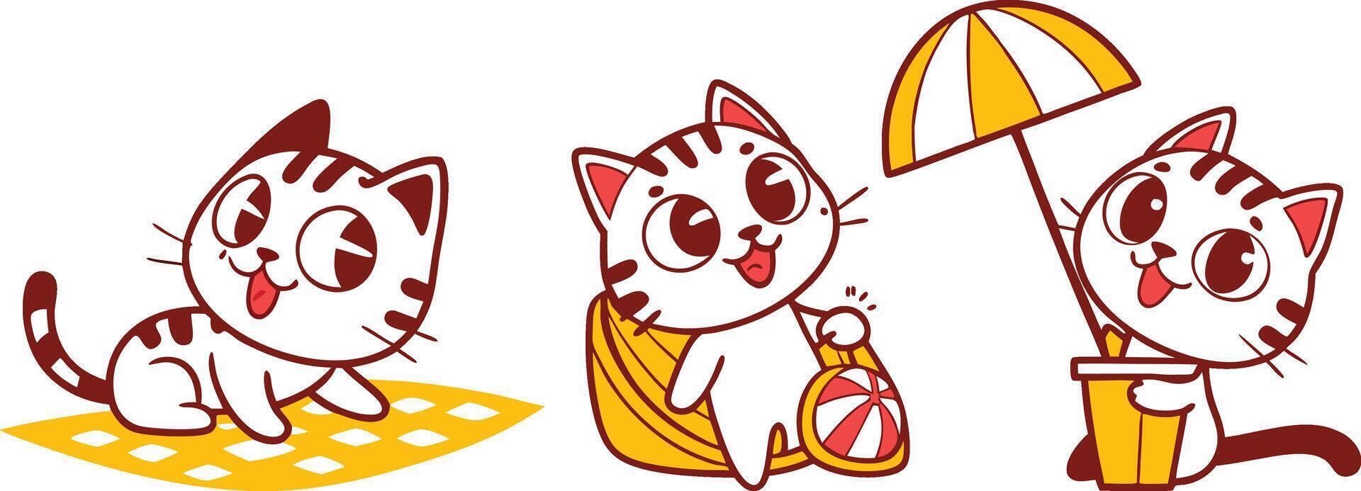 Adorable Kitten Picnic with Checkered Blanket, Fun Summer Activities for Cats vector