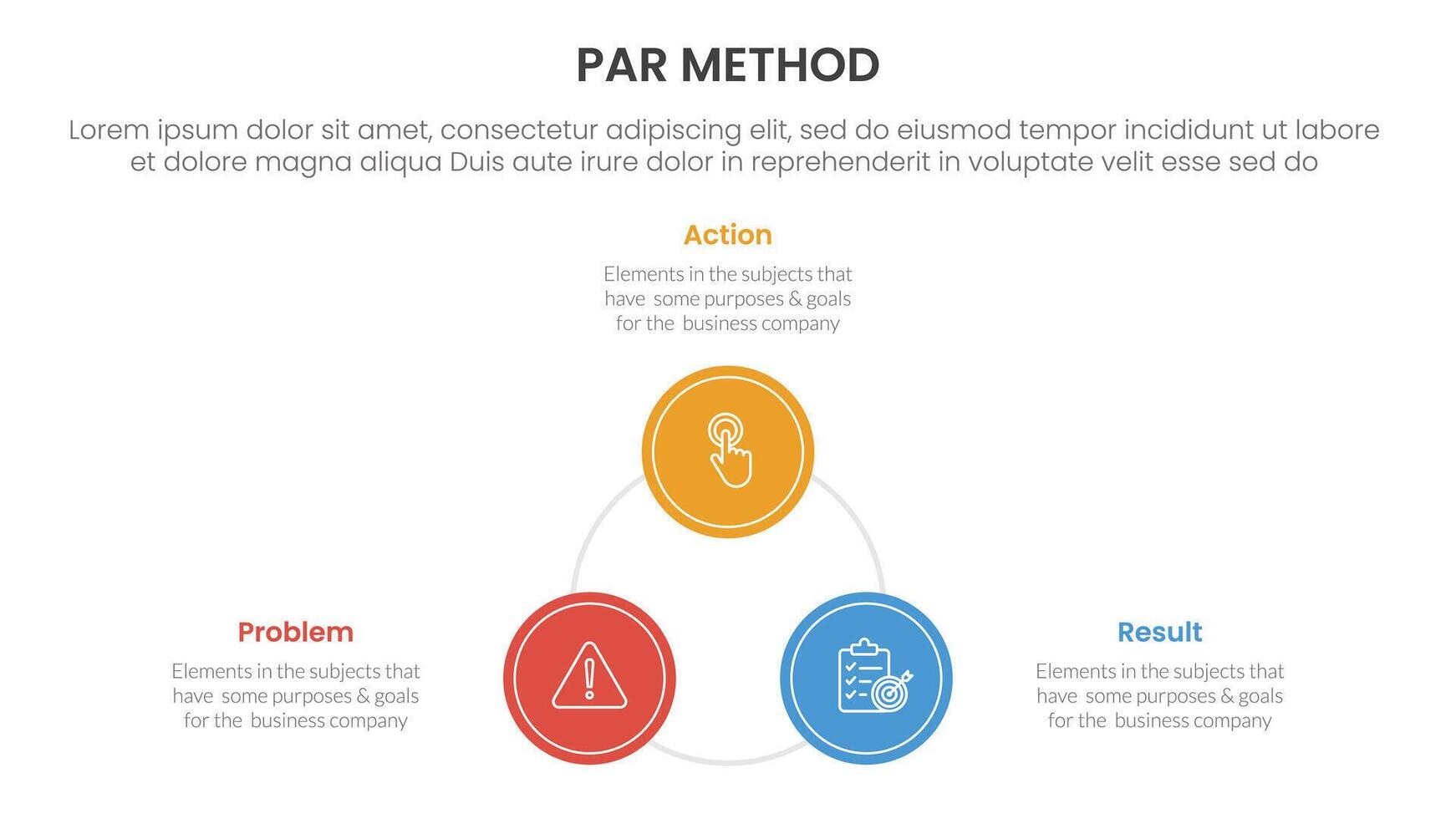 PAR method infographic 3 point with circle triangle shape cycle circular for slide presentation vector