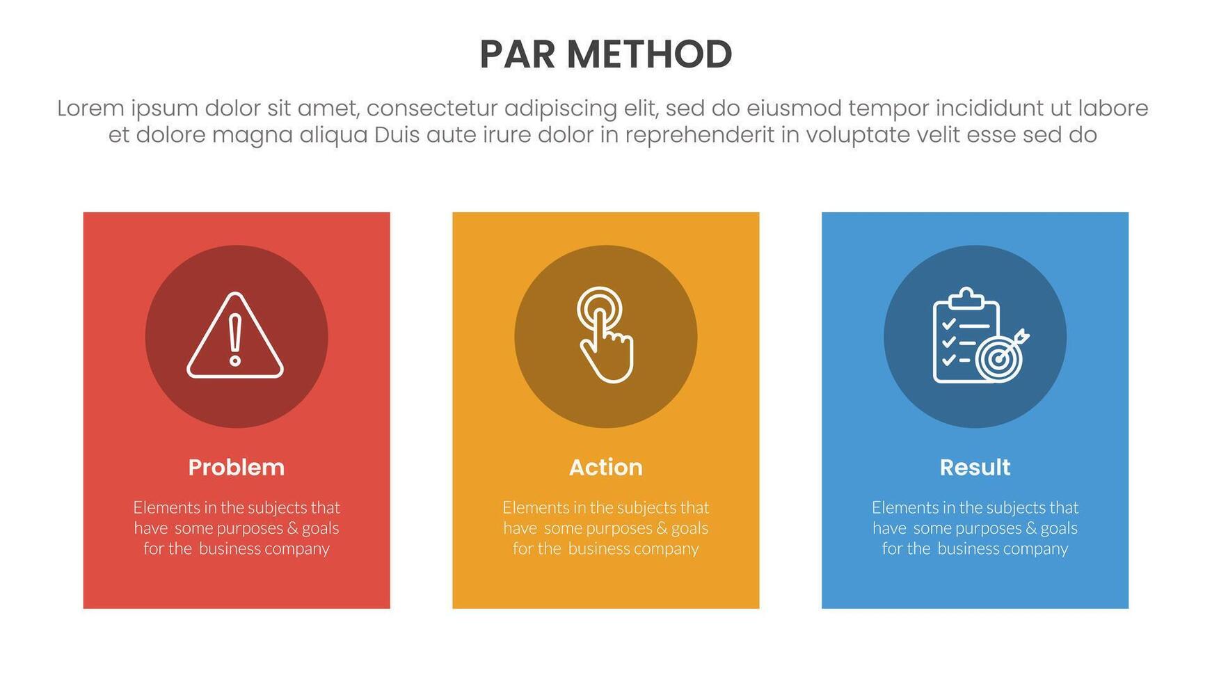 PAR method infographic 3 point with vertical rectangle big box for slide presentation vector