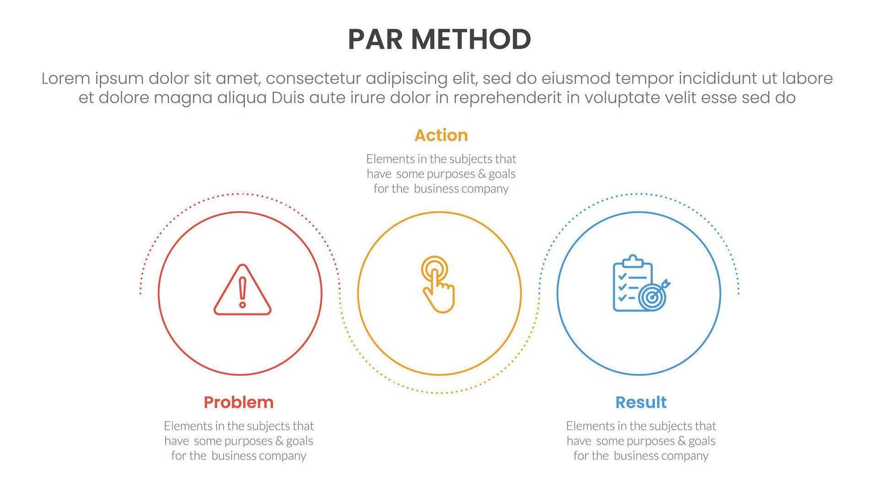 PAR method infographic 3 point with outline circle circular wave up and down for slide presentation vector