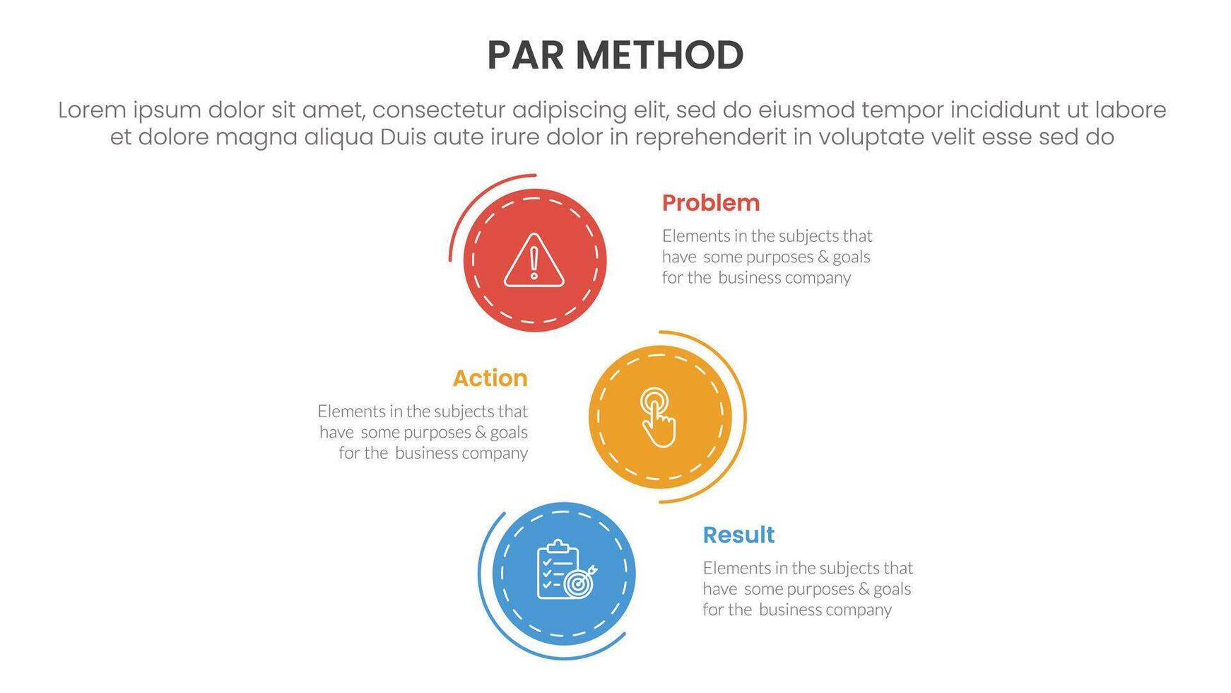 PAR method infographic 3 point with vertical stack circle direction for slide presentation vector