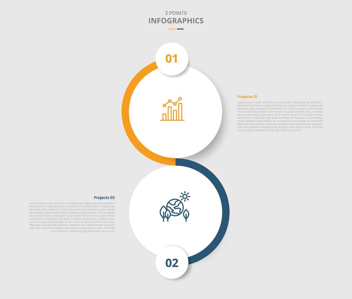 2 points comparison versus for infographic with big circle vertical stacked white background drop shadow with two point list information vector