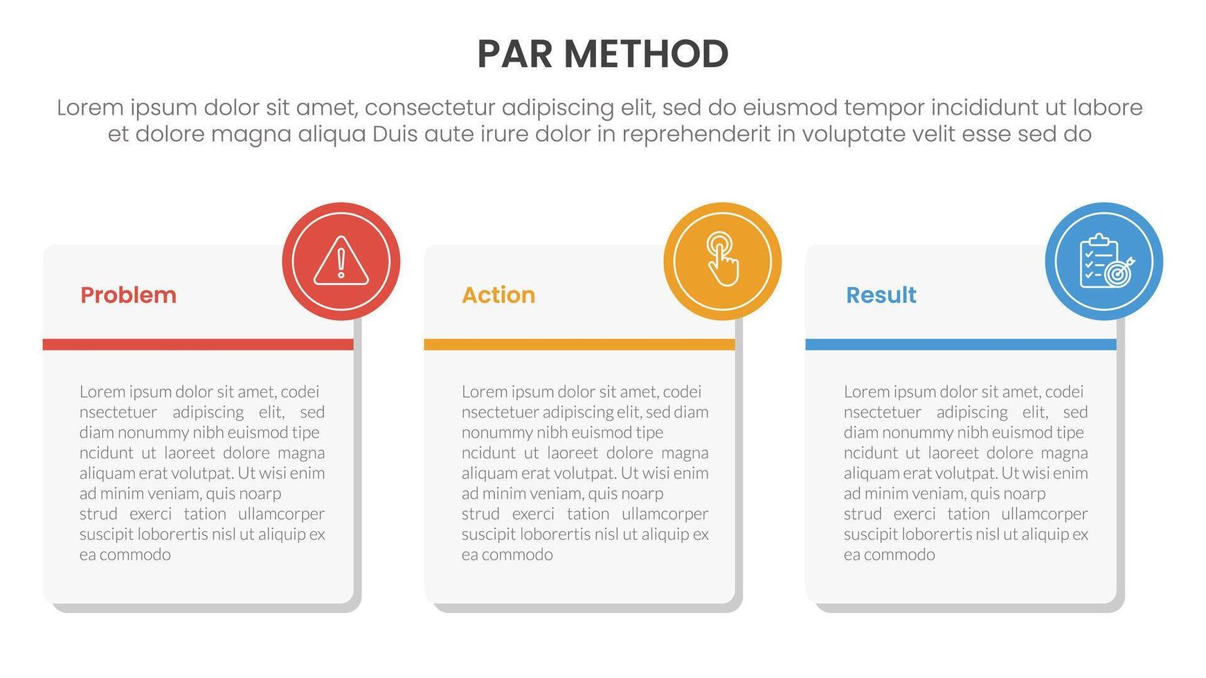 PAR method infographic 3 point with big round square box for slide presentation vector