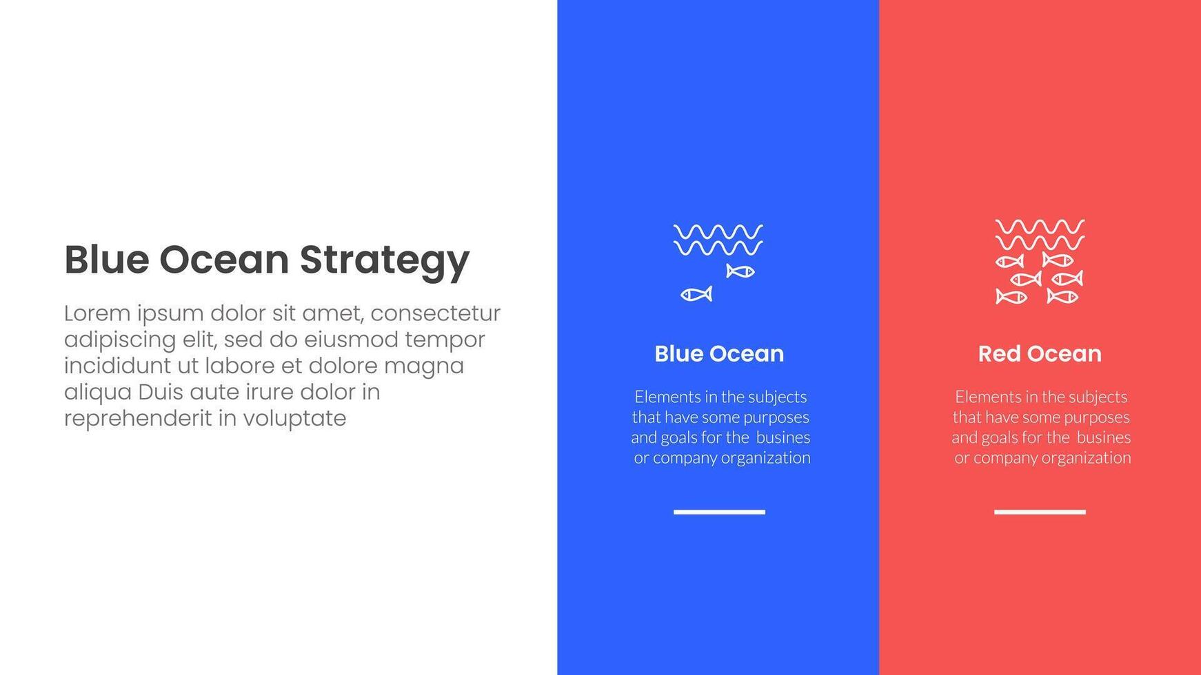 blue ocean vs red ocean strategy comparison concept for infographic template banner with big column banner on right layout with two point list information vector
