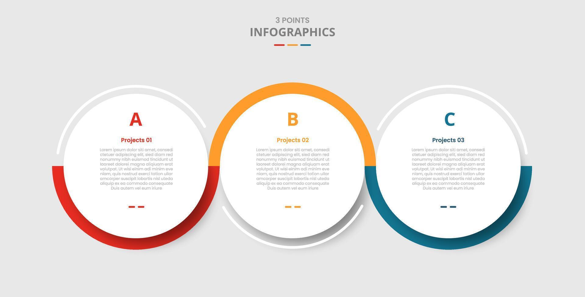 3 points template comparison concept for infographic with big circle and outline wobble line up and down with drop shadow style with two point list information vector