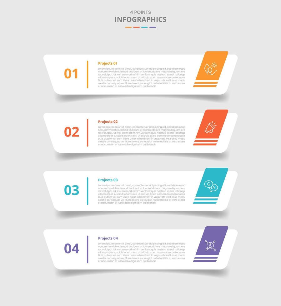 4 points template infographic with creative round rectangle box stacked with skew badge with drop shadow style with four stage list information vector