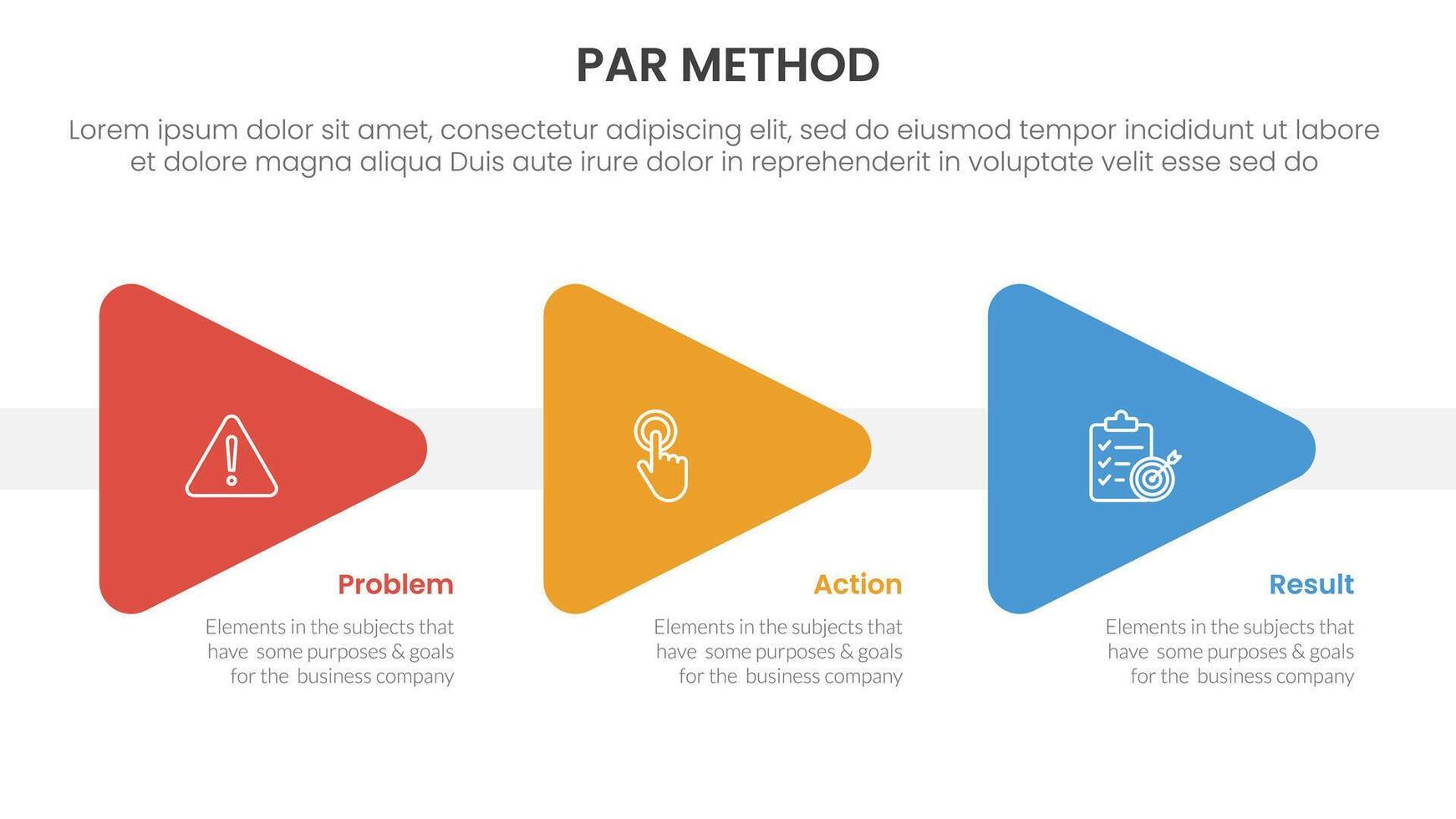 PAR method infographic 3 point with triangle arrow right direction for slide presentation vector