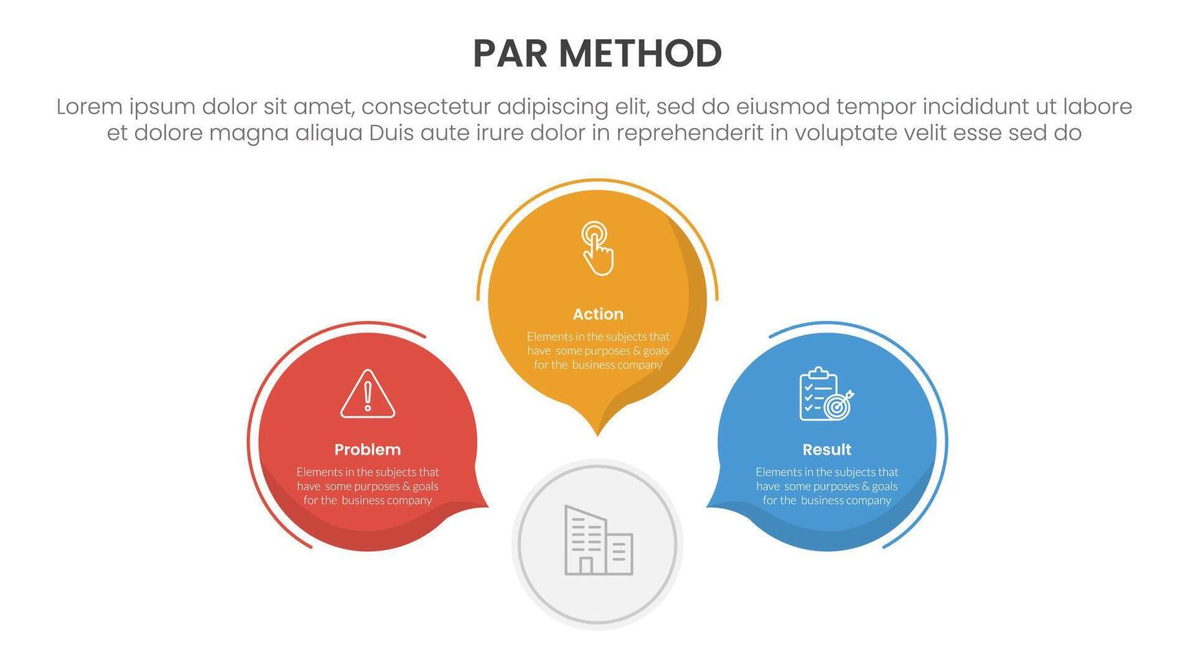 PAR method infographic 3 point with circle callout comment shape for slide presentation vector