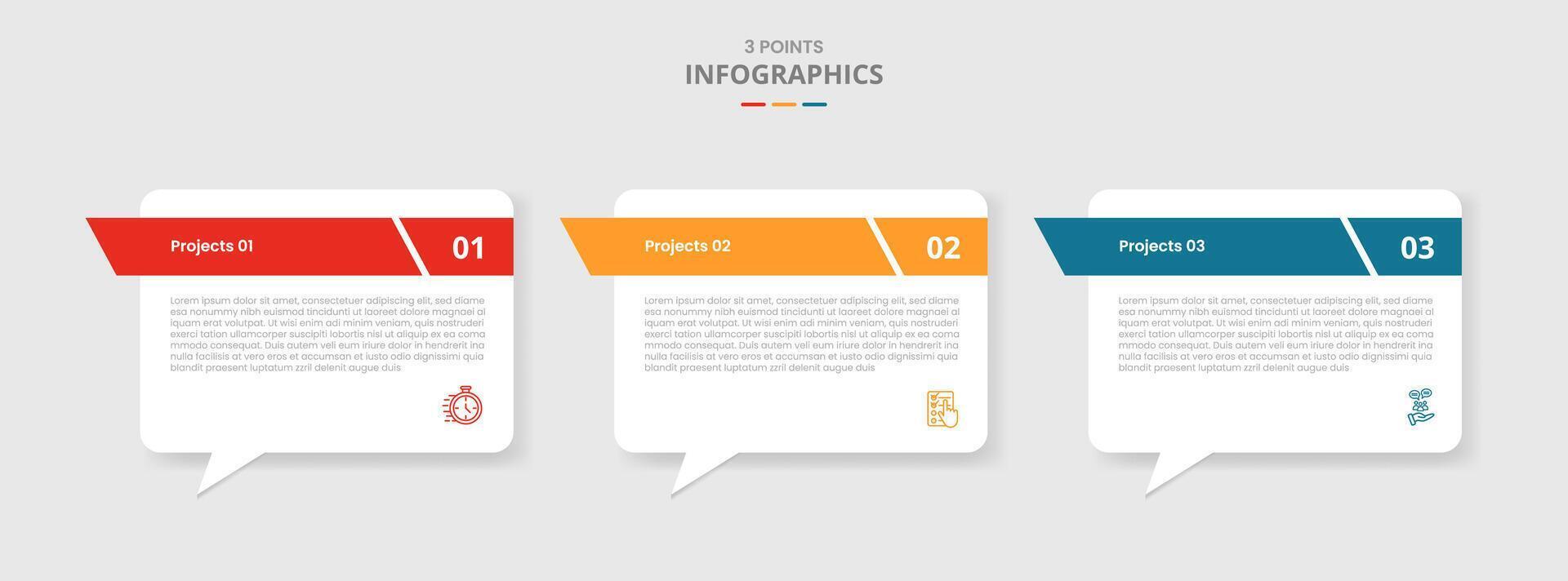 3 points template comparison concept for infographic with callout discussion box with sharp header with drop shadow style with two point list information vector