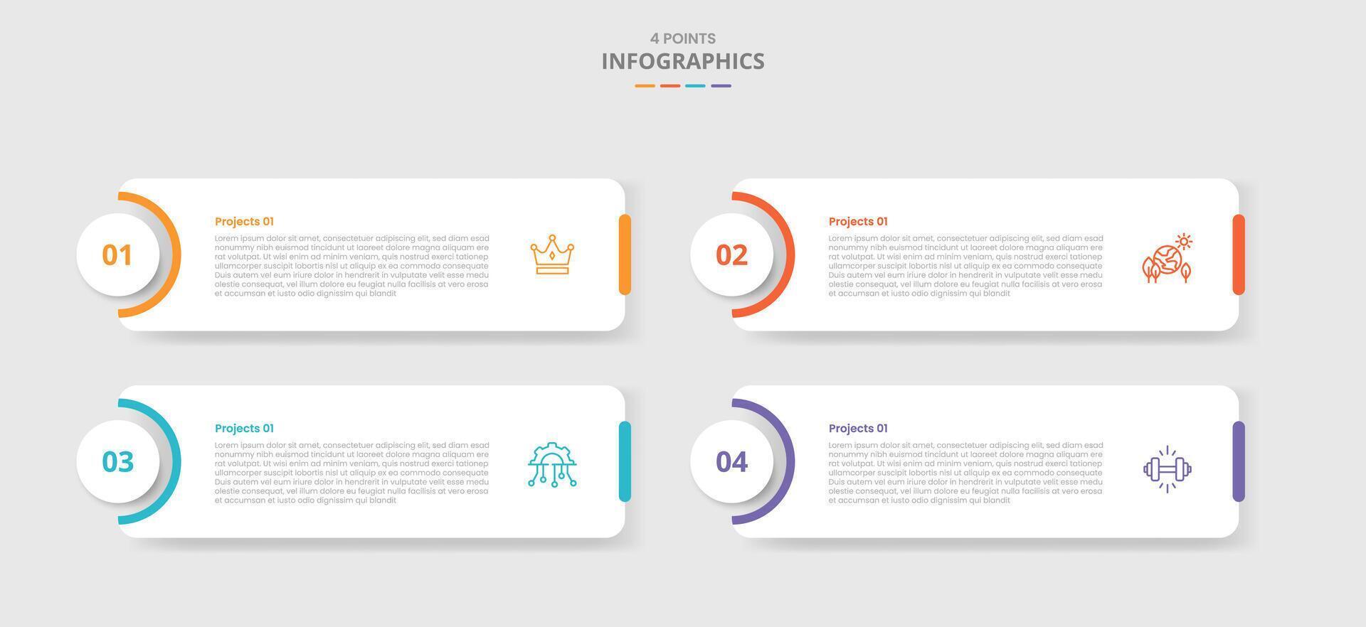 4 points template comparison concept for infographic with round box and circle badge on left cutting shape with drop shadow style with two point list information vector
