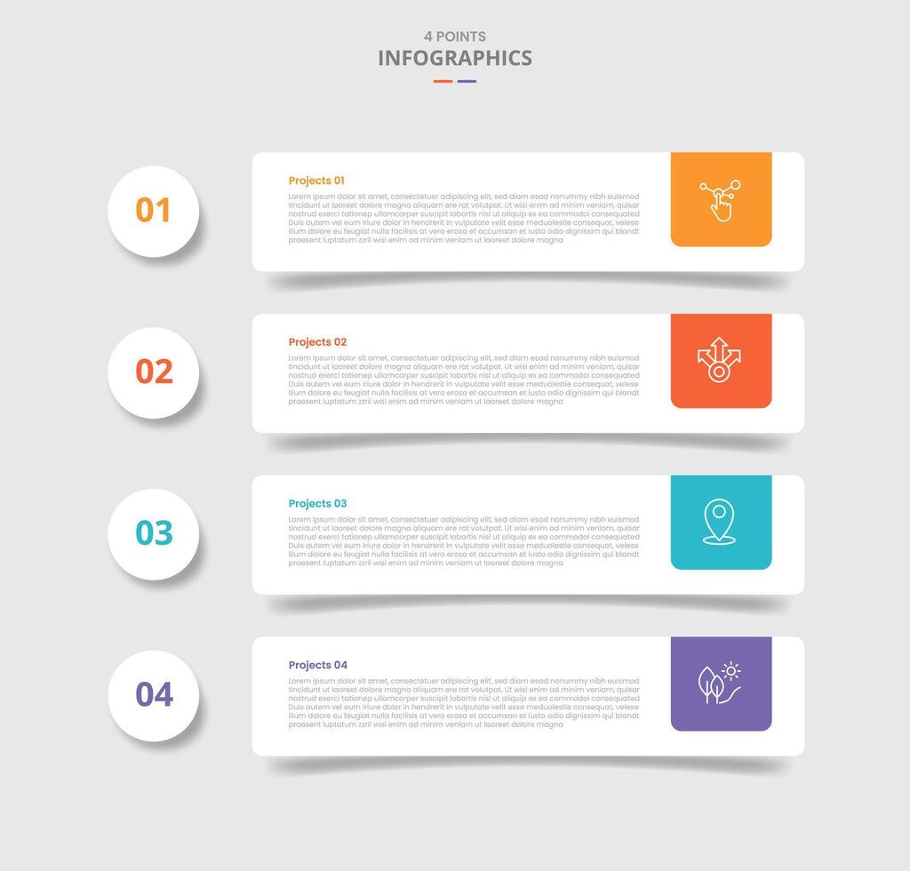 4 points template comparison concept for infographic with round rectange with circle badge on left with drop shadow style with two point list information vector