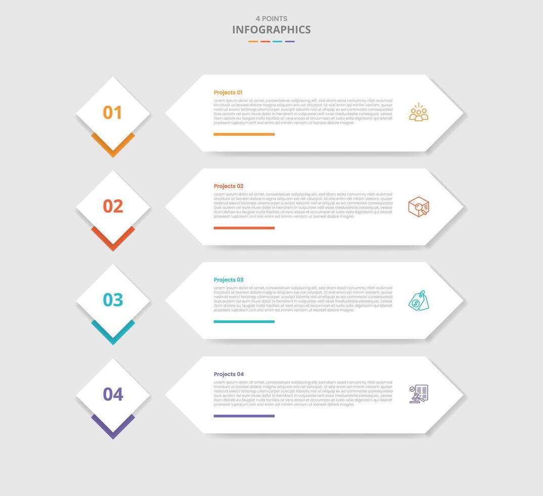 4 points template comparison concept for infographic with diamond base shape on vertical list process with drop shadow style with two point list information vector