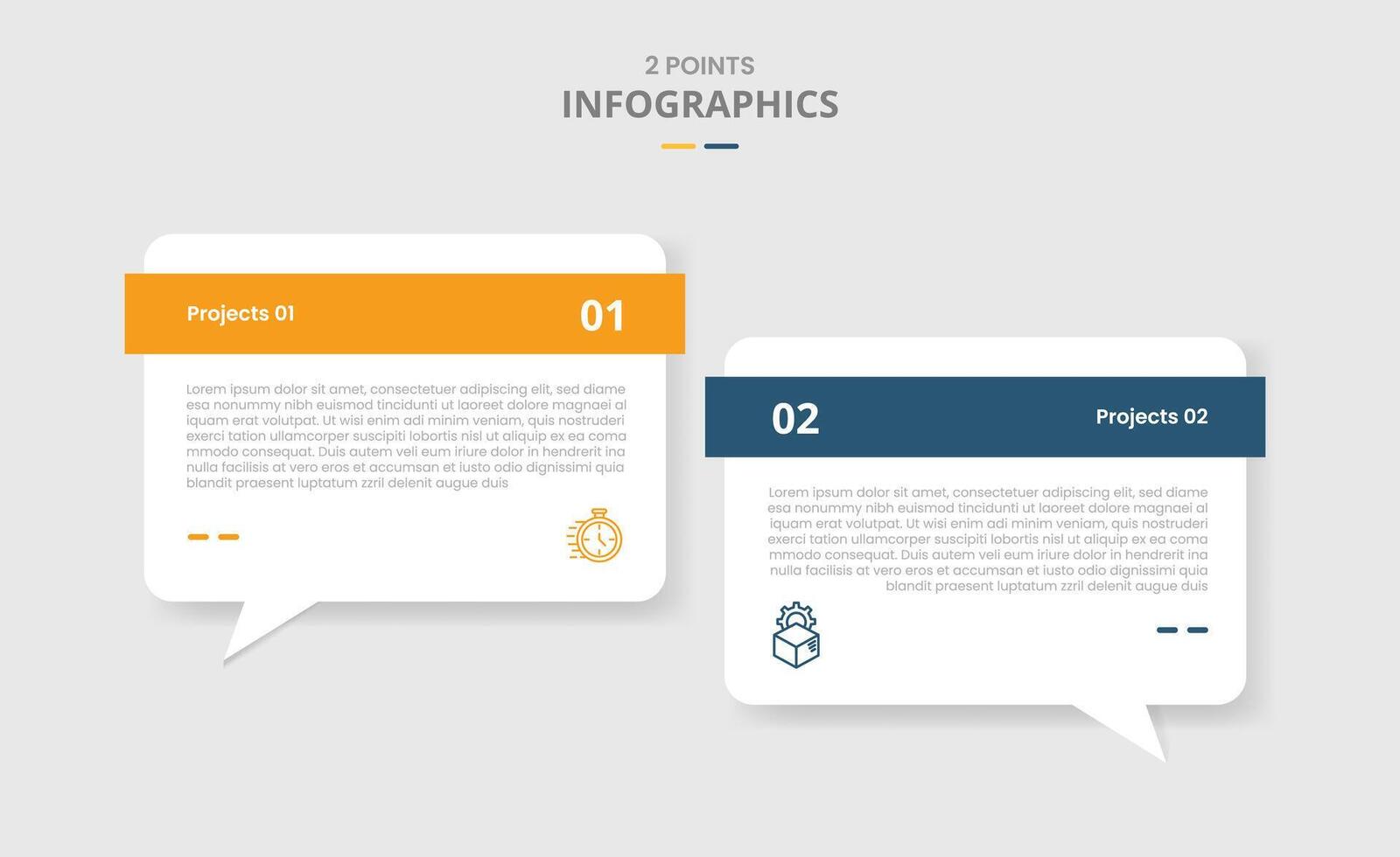 2 points comparison versus for infographic with discussion commentary box with bold header white background drop shadow with two point list information vector