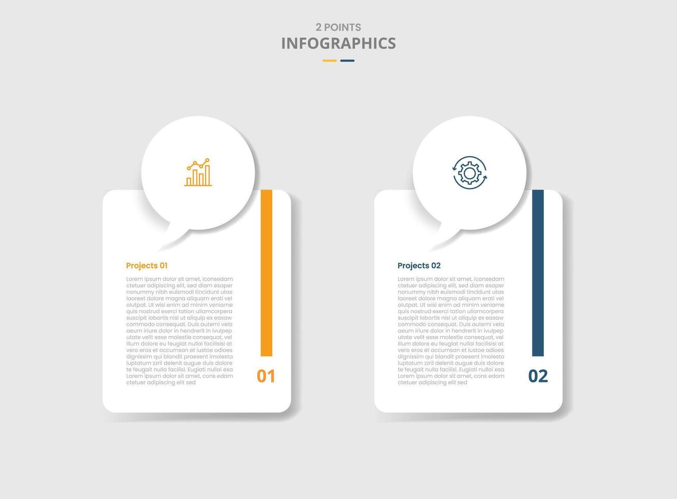 2 points comparison versus for infographic with callout discussion box on top of round vertical box with white background drop shadow with two point list information vector