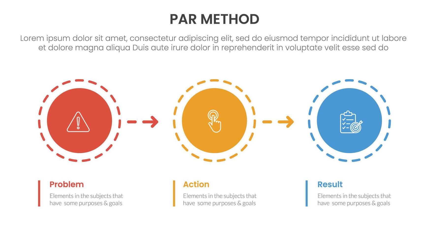 PAR method infographic 3 point with circle and arrow right direction for slide presentation vector