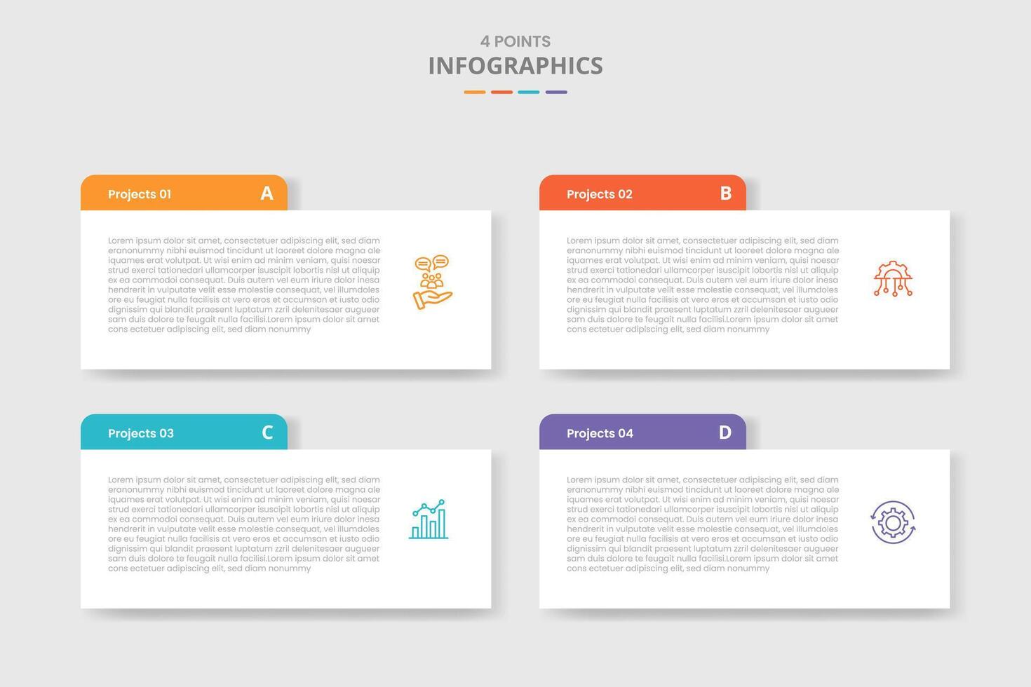4 points template infographic with rectangle box with round header badge with drop shadow style with four stage list information vector