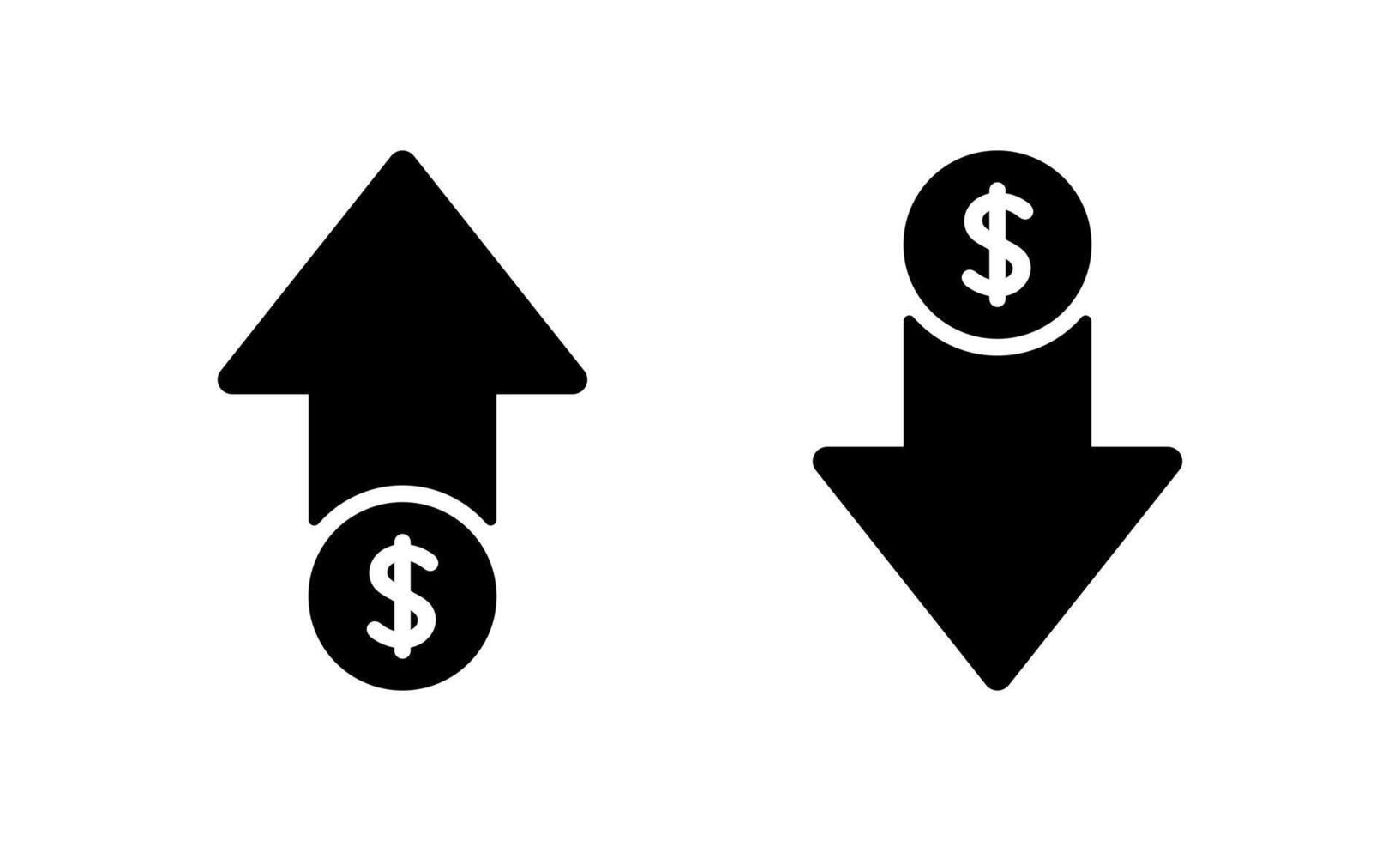 Dollar price up and down icon isolated on white background. USD coin growth and decline sign symbol vector
