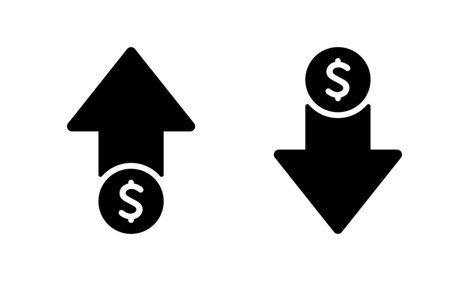 Dollar price up and down icon. USD coin growth and decline sign symbol vector