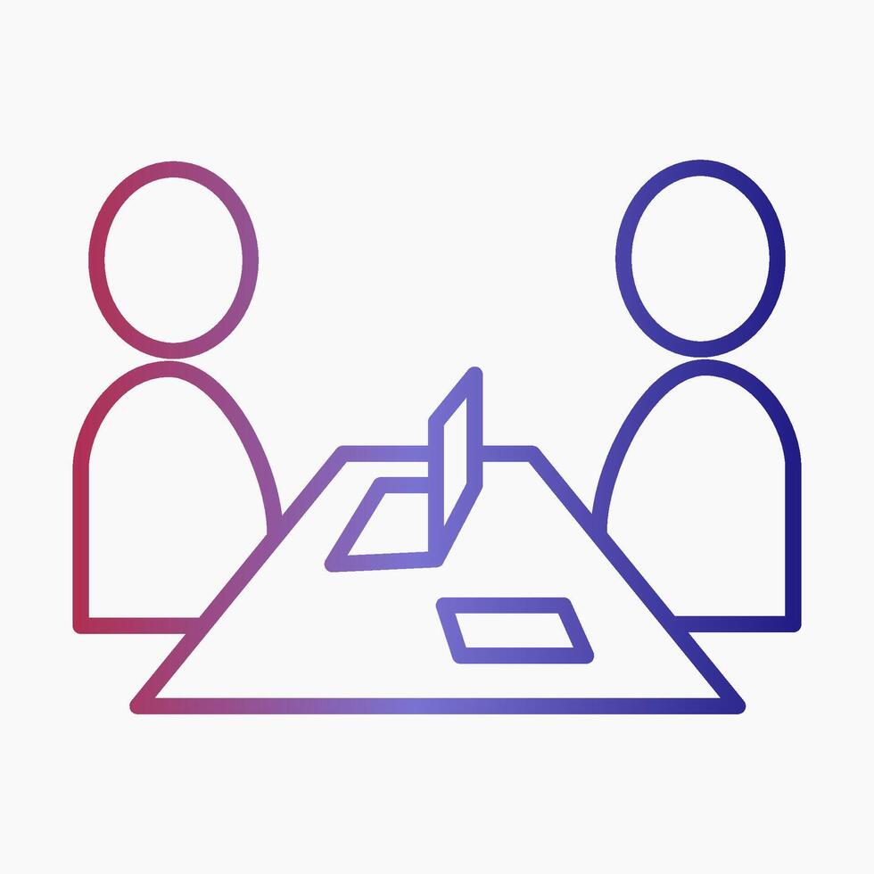 Minimalist icon of two people sitting at a table in a business meeting vector