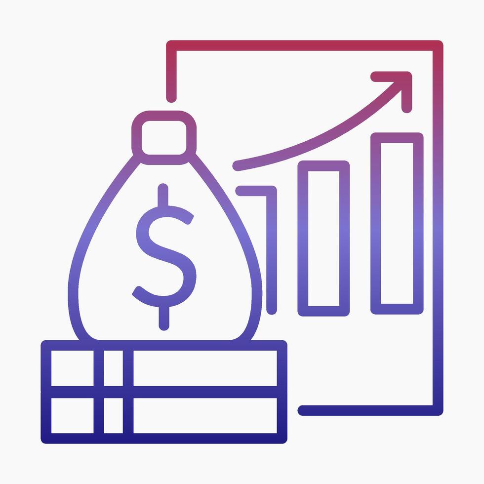 Clean outline icon of a money bag and bar chart vector