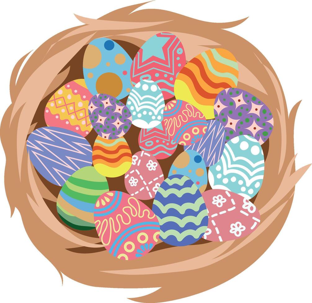 Colorful Easter Eggs in Nest Illustration vector