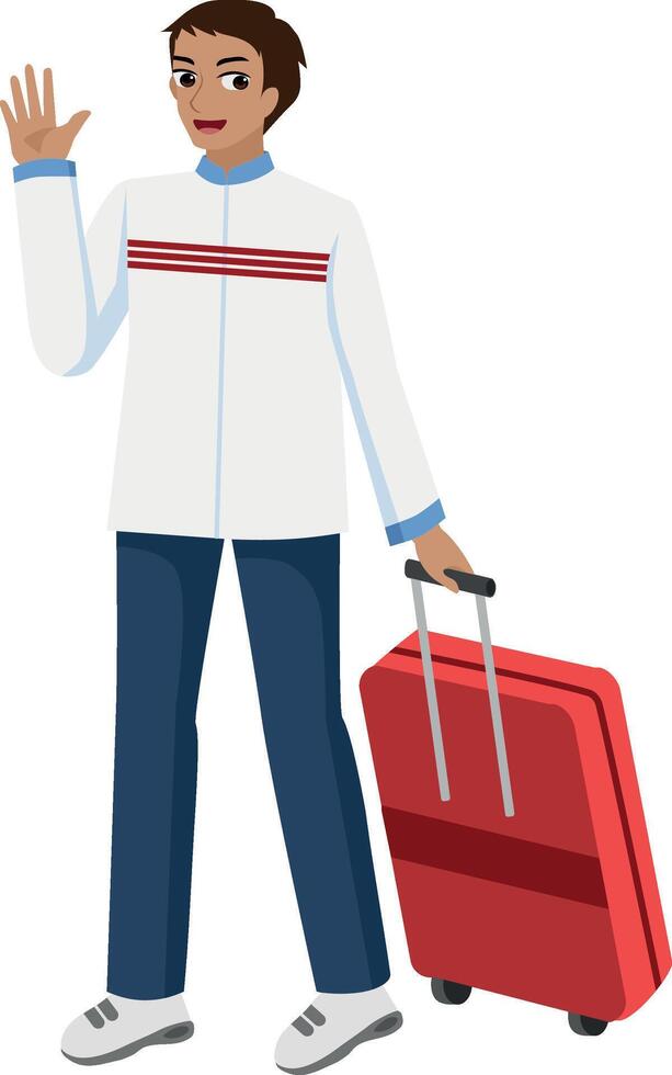 moslem man waving with suitcase vector