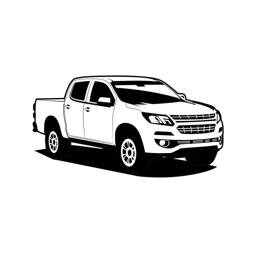 Double Cabin Pickup Truck Sketch Silhouette Monochrome vector