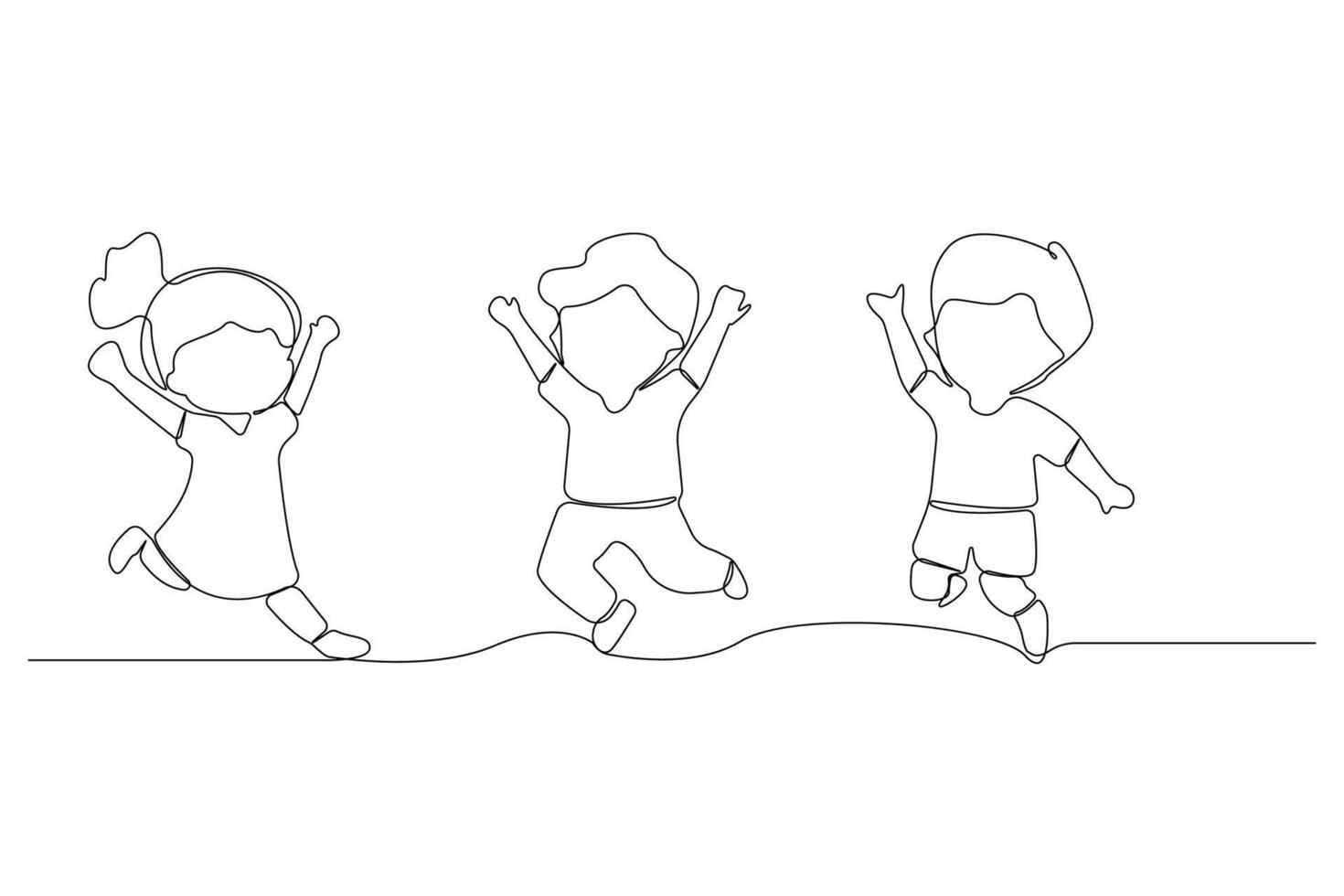 Continuous one line drawing of happy kids. International Day of Happiness concept line art background. vector