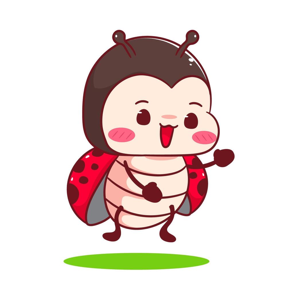 Lady bug cartoon character. Kawaii animal hand drawn style concept design. Art mascot logo icon illustration vector