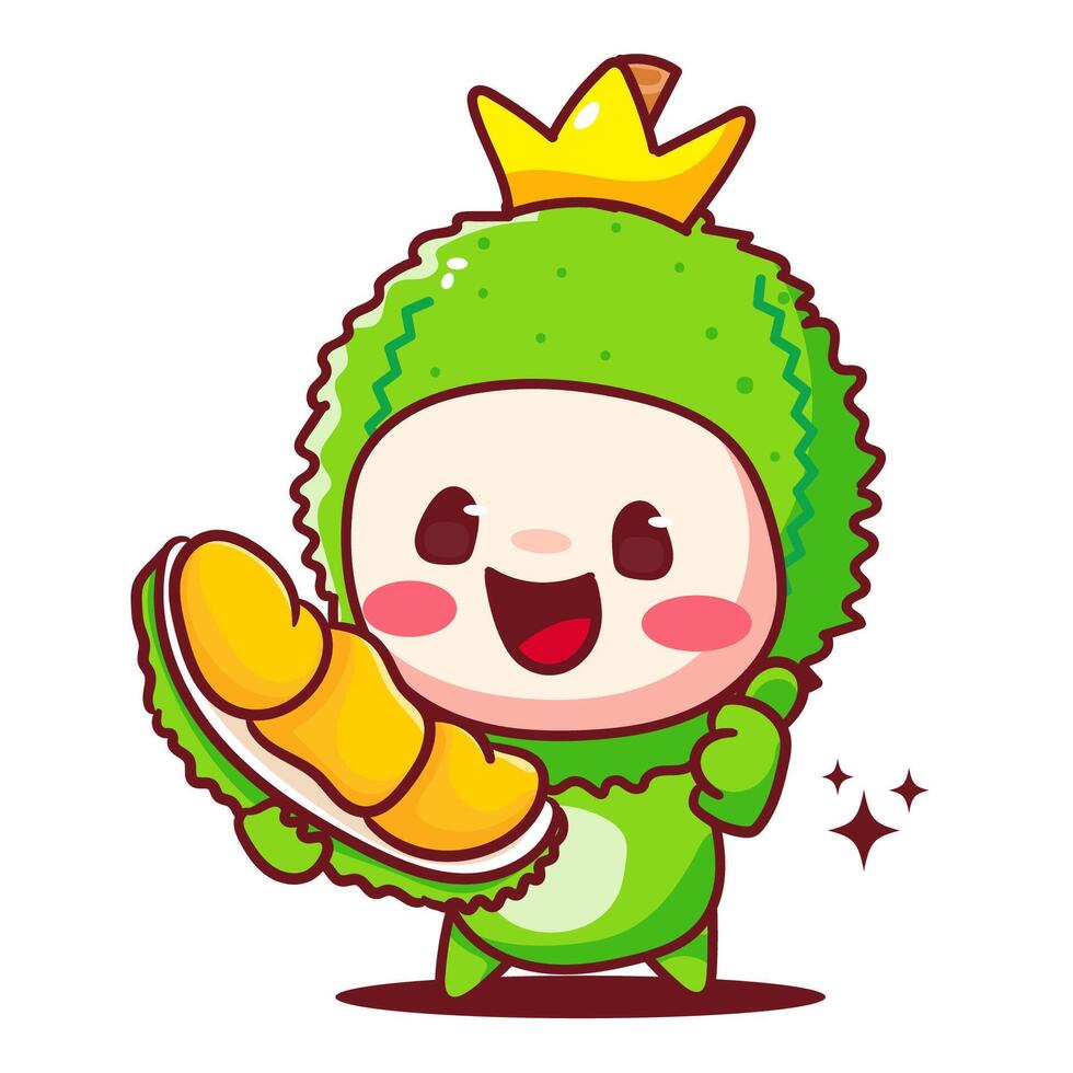 Durian king showing thumbs up cartoon icon logo illustration. Tropical Fruit Concept Design. Hand drawn style. vector