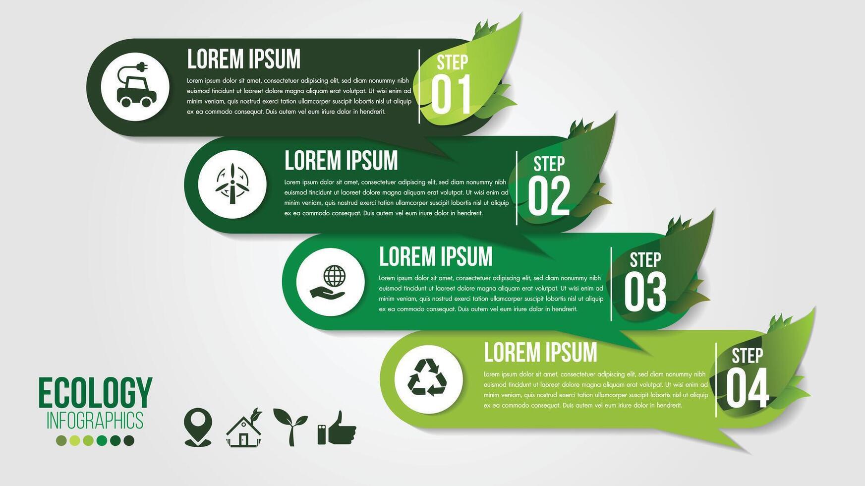 Ecology infographics green friendly with leaf and world map design vector