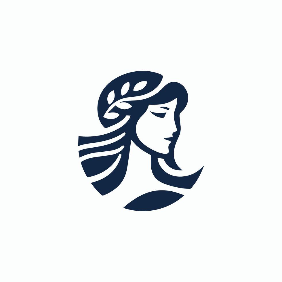 a woman's head with a wreath of leaves on it vector