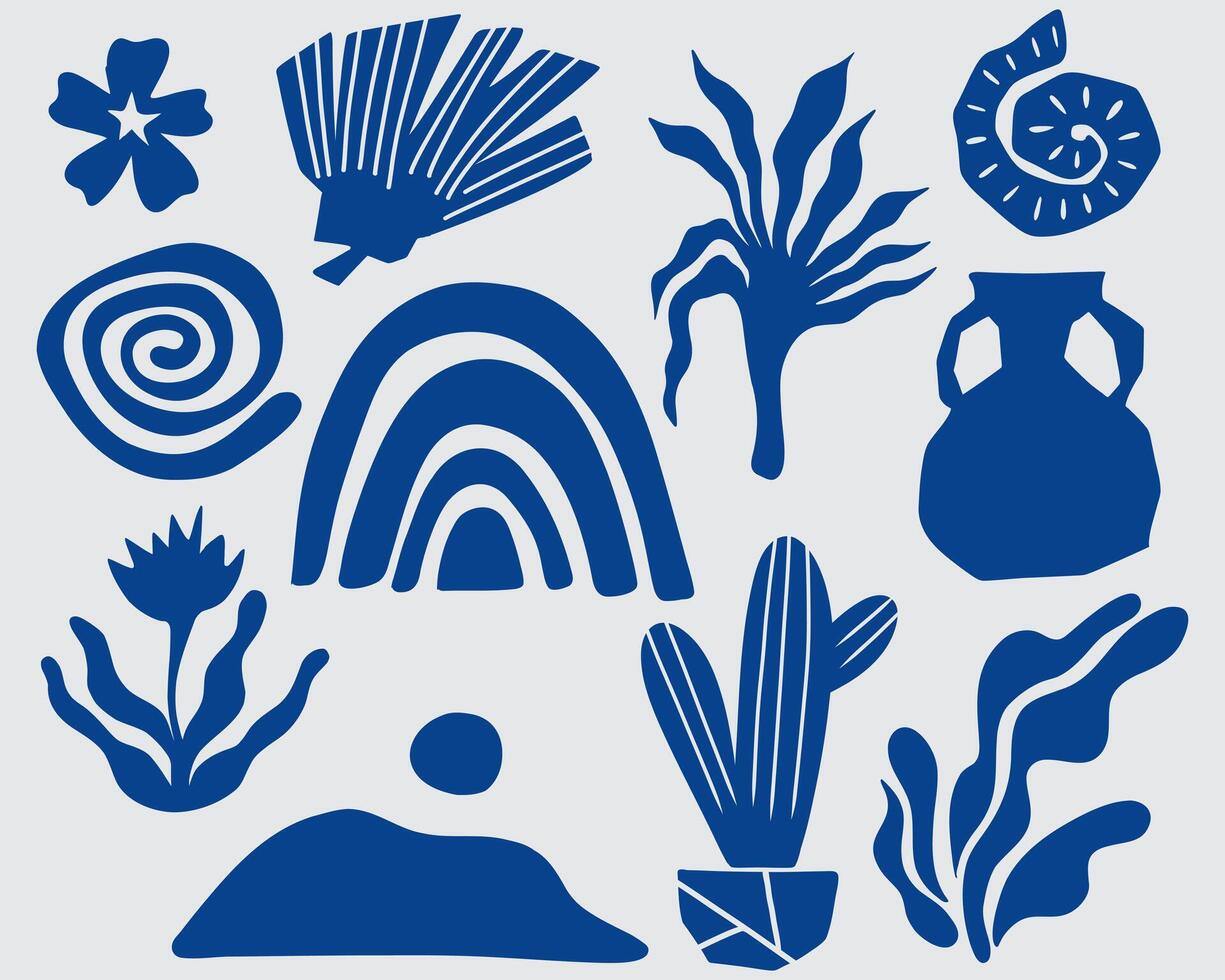 Boho bohemian plant leaf mystic element style aesthetic icon, symbol scandinavian sticker, poster set bundle template editable vector