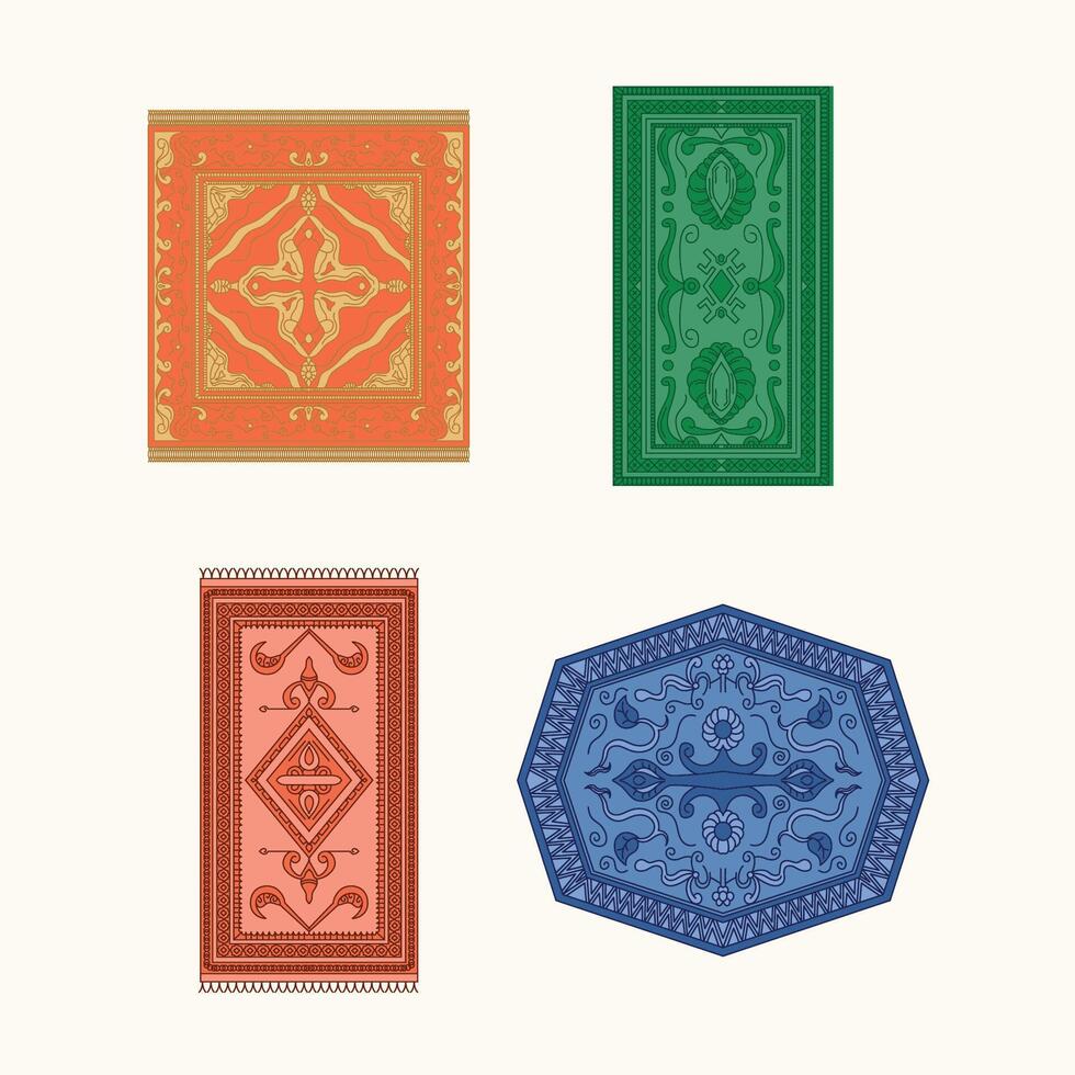 A collection of 4 intricate Middle Eastern carpet and rug pattern icons. vector