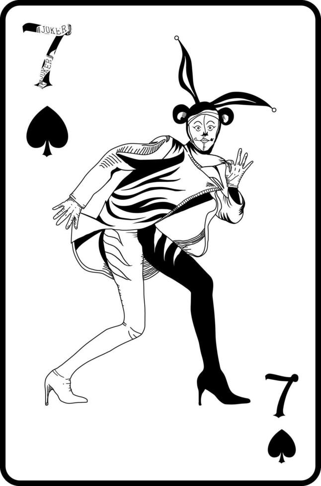 Spades 7, Playing Cards, Joker playing card, Spades Playing card Black and white. vector