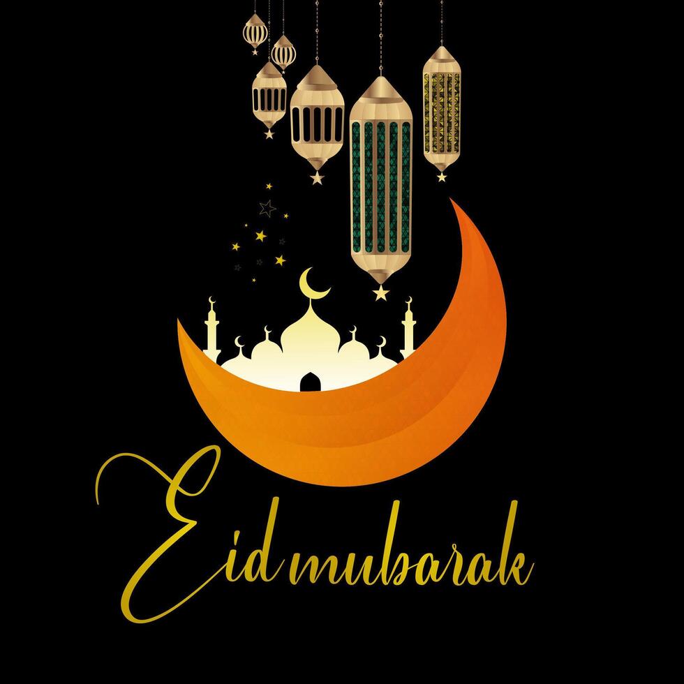 Happy Eid Mubarak Greetings Card Design with Eid Mubarak Wishes Card Design in an Islamic background vector