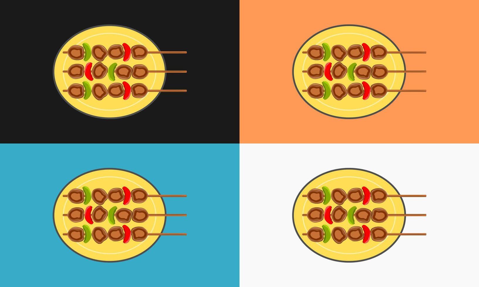 a graphic design of meat satay with green and red peppers on a plate vector